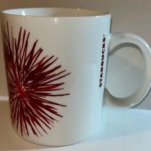 Starbucks Starburst Coffee Cup Mug Fireworks 12 Oz Ceramic 2014 Dark Red